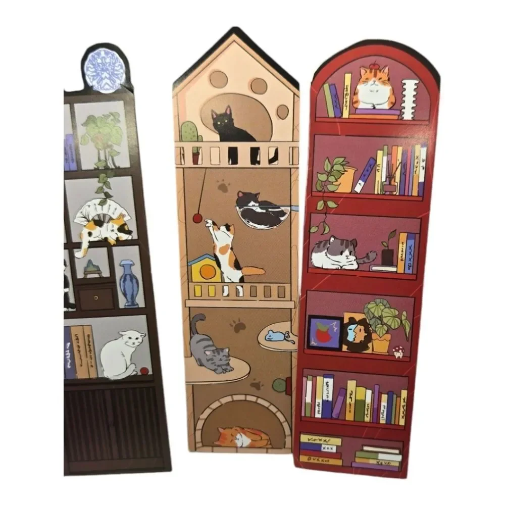5pc Cat Bookmark Set Cute Reading Markers Bookshelf Clock Kawaii Bookish Gift